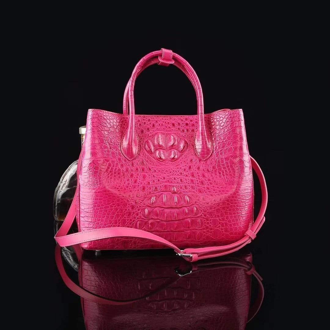 Genuine crocodile leather medium double satchel handbag by Rossie Viren with top handles and a structured design.
