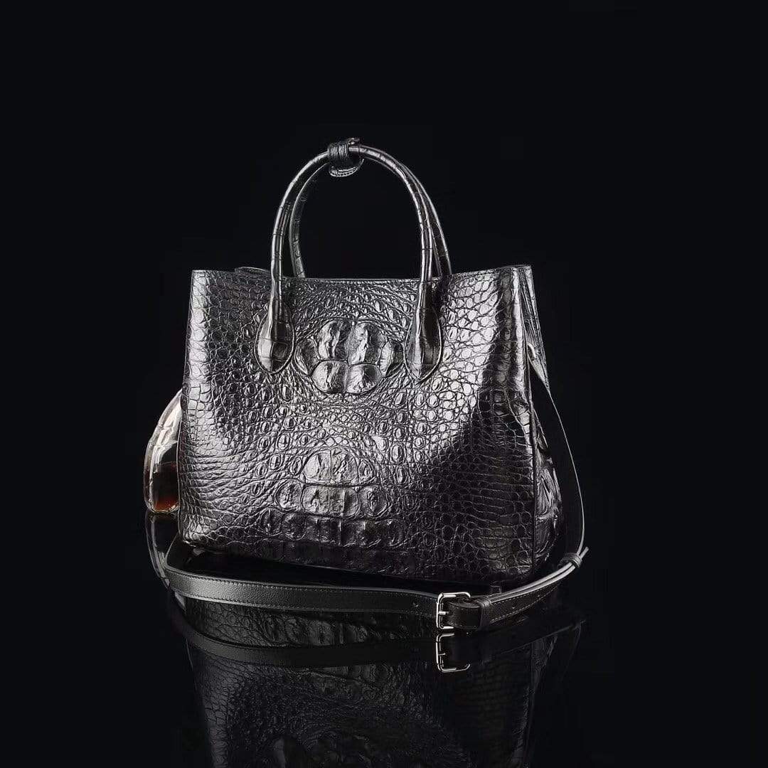 Genuine crocodile leather medium double satchel handbag by Rossie Viren, 33cm with sleek design and sturdy handle.