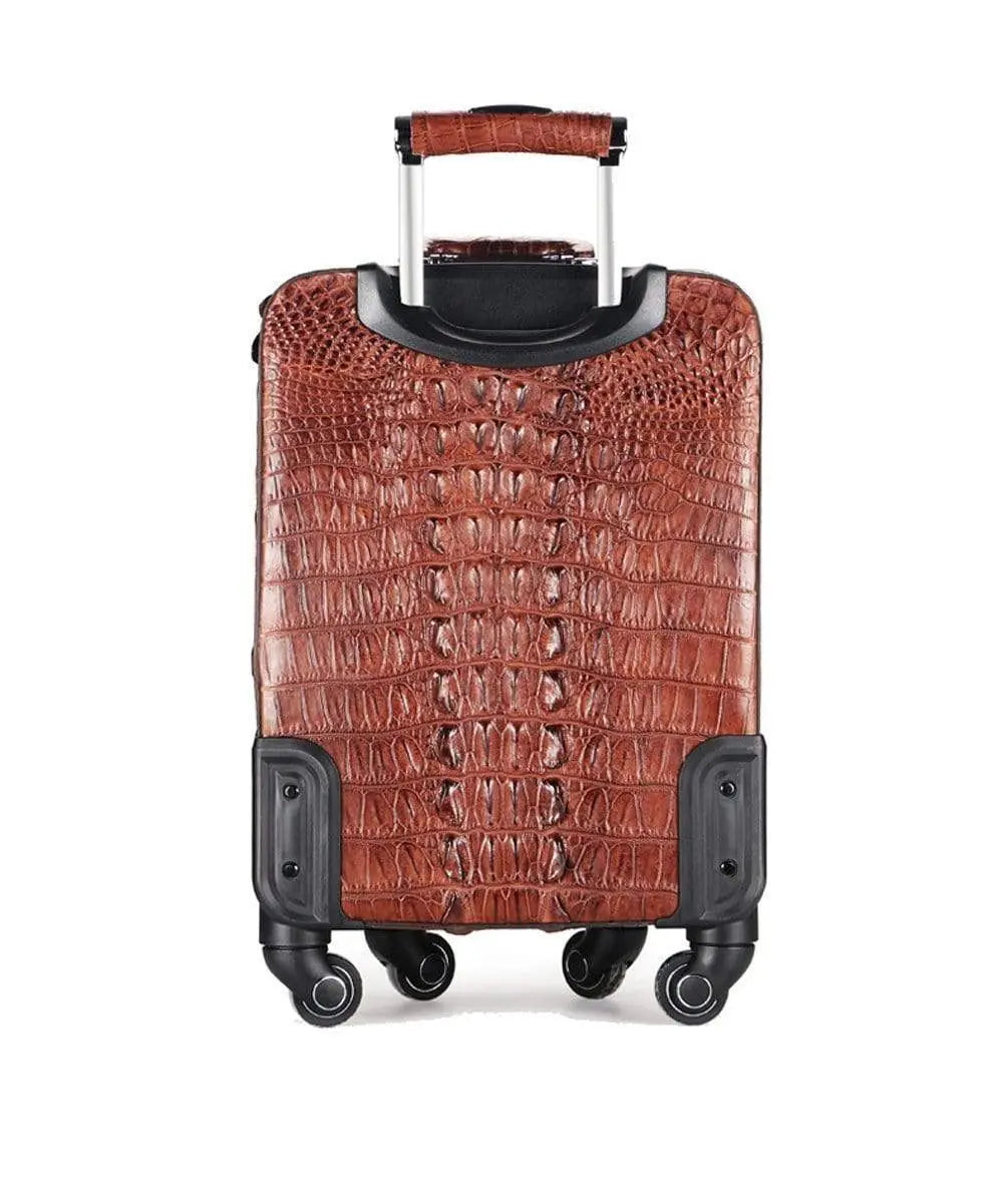 Genuine crocodile skin carry-on suitcase by Rossie Viren with sleek, textured crocodile pattern and durable luggage design.