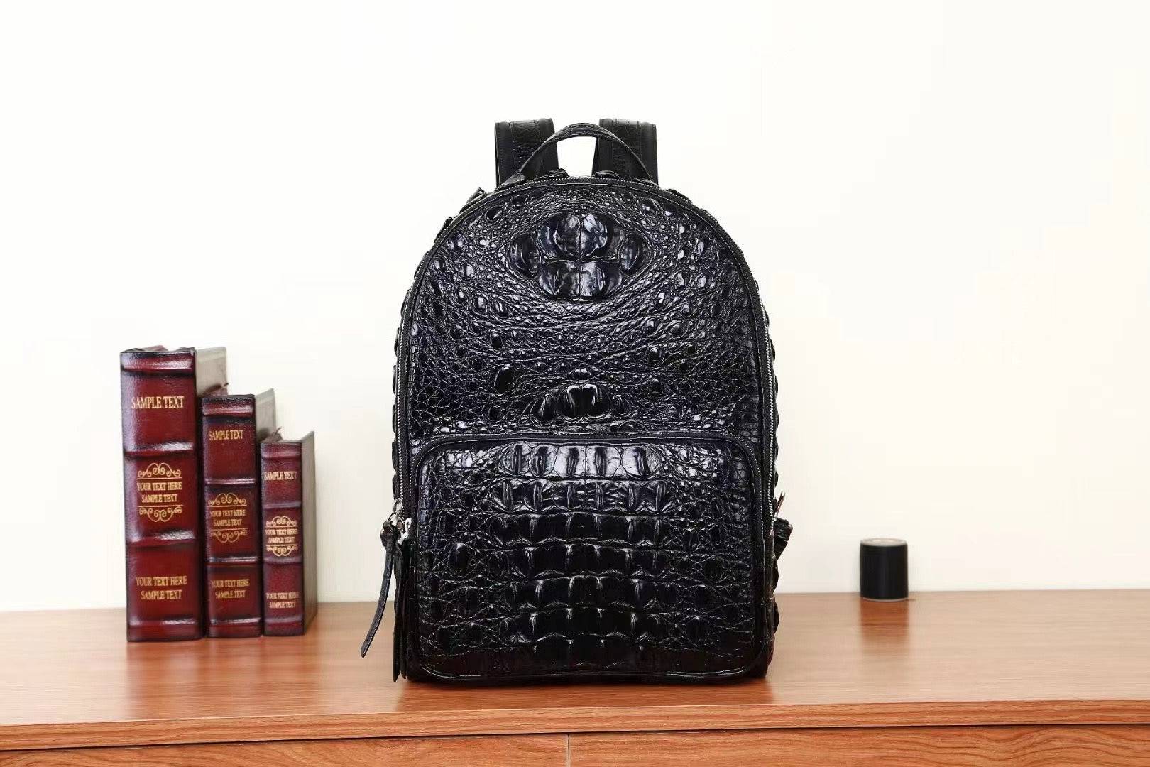 Black genuine crocodile skin leather briefcase by Rossie Viren, designed for business travel and professional use.