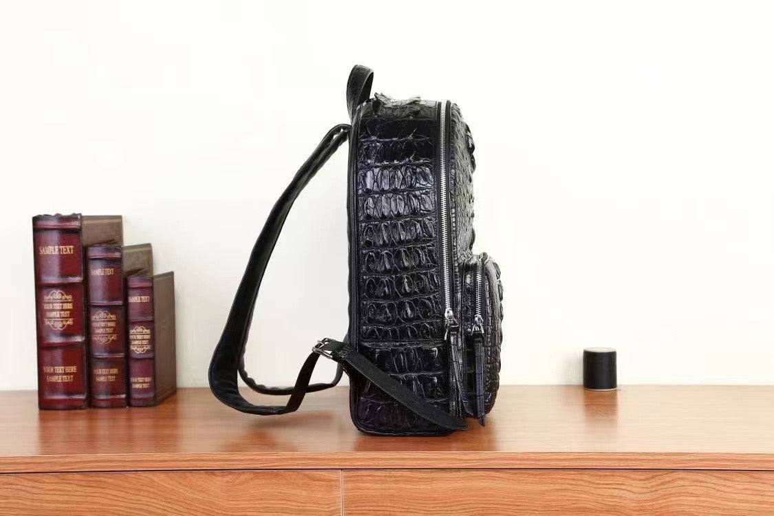 Black genuine crocodile skin leather briefcase by Rossie Viren, featuring a sleek design for business and travel.
