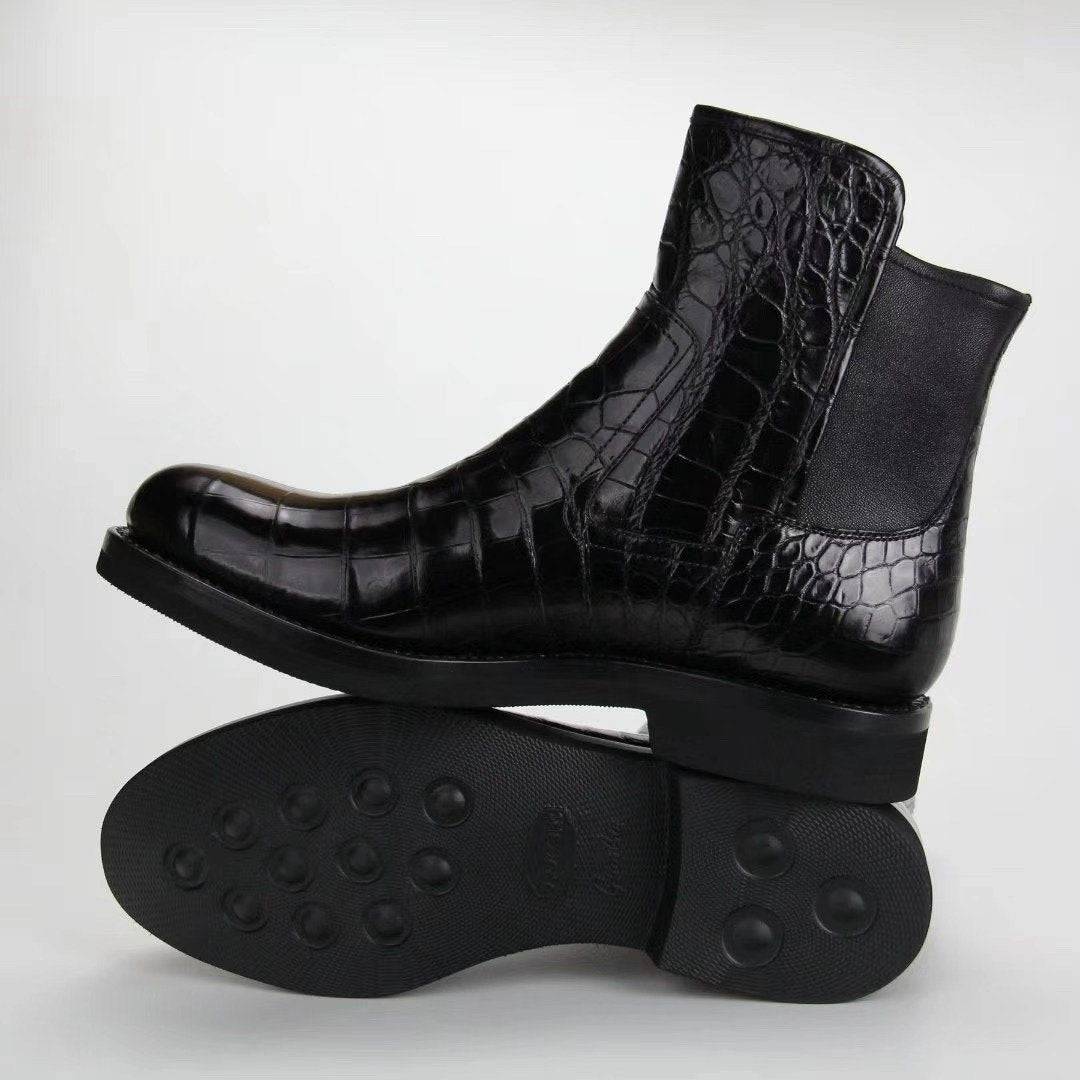 Crocodile Shoes Genuine  Crocodile Skin Leather Chelsea Ankle Boots