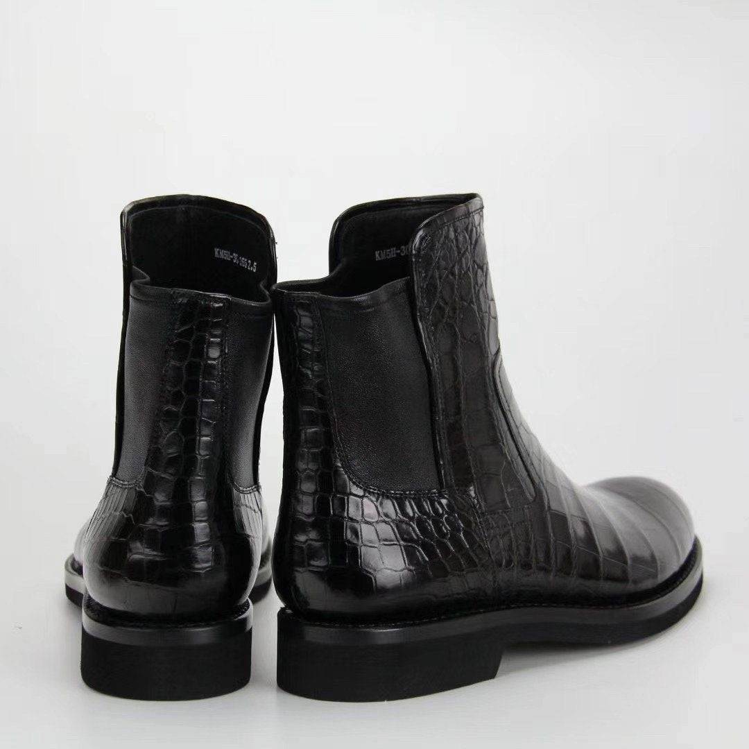 Crocodile Shoes Genuine  Crocodile Skin Leather Chelsea Ankle Boots