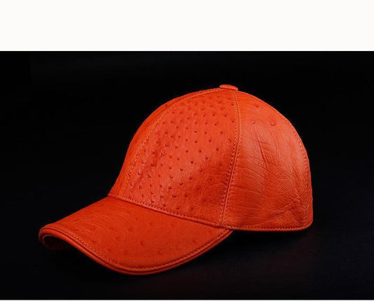Genuine Ostrich Leather Strap back Baseball Cap Orange
