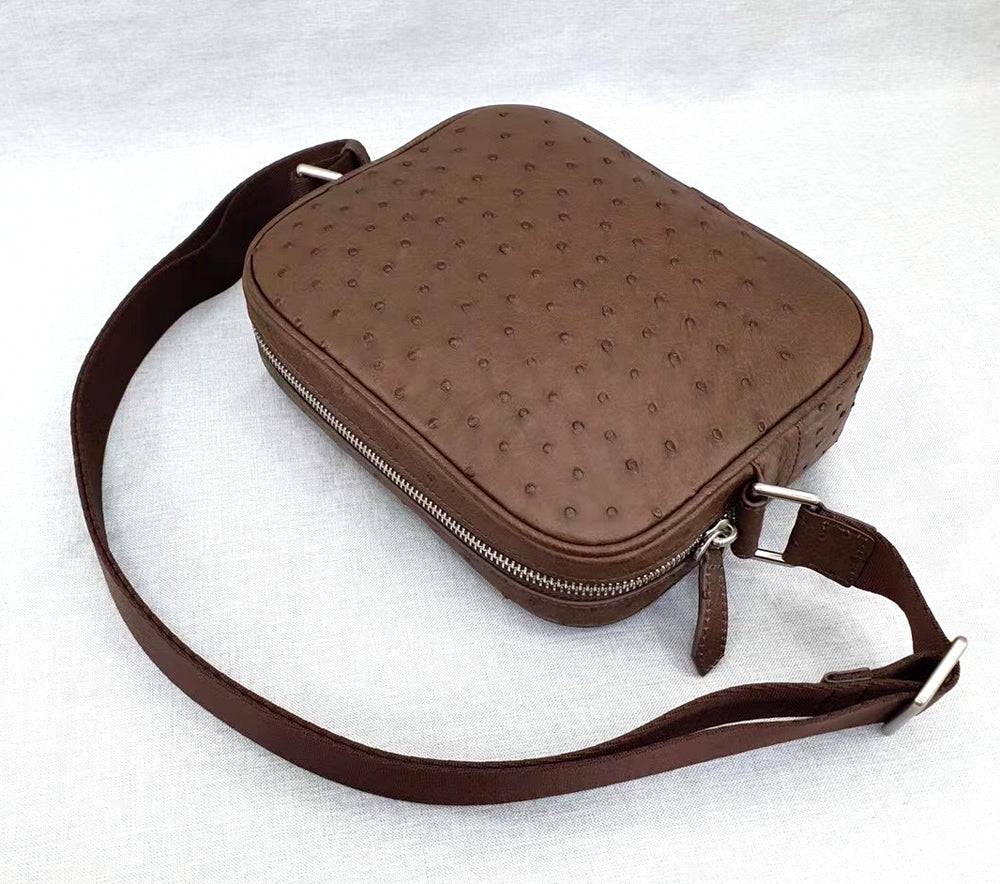 Genuine Ostrich Skin Leather Cross Body Messenger Shoulder Bag