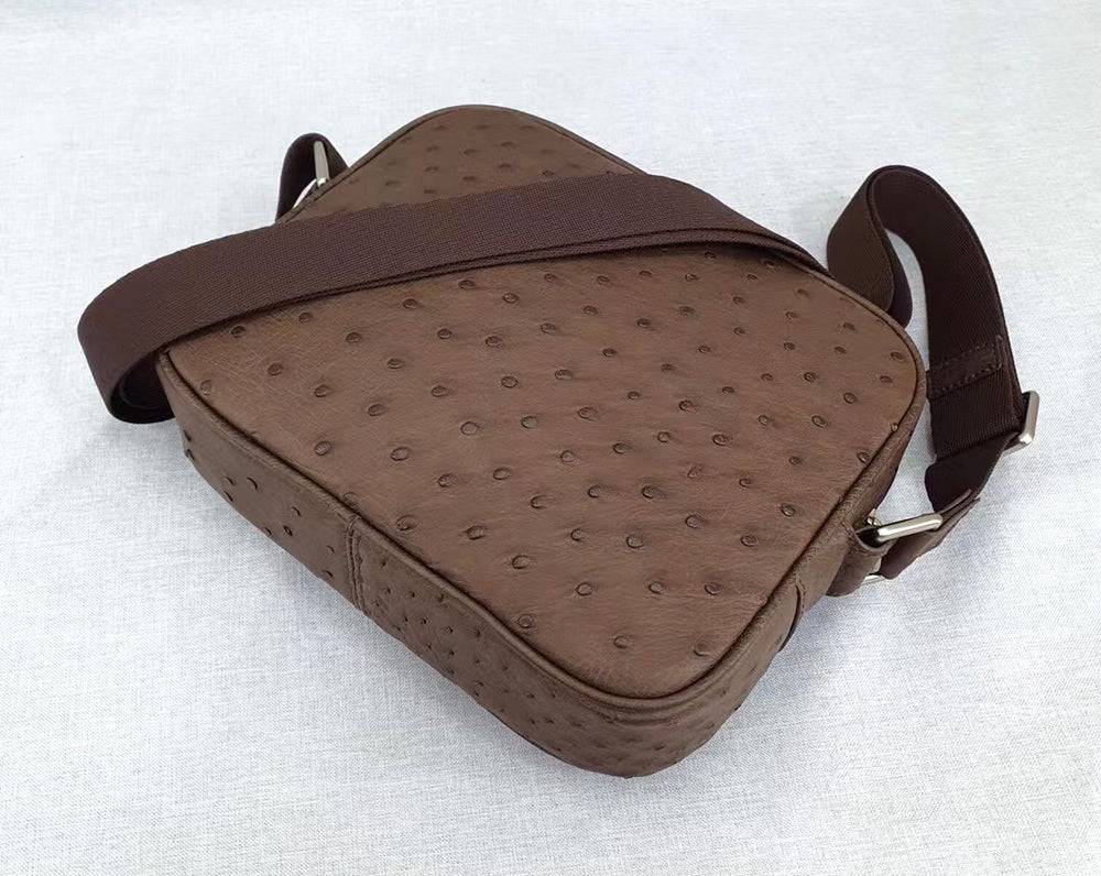 Genuine Ostrich Skin Leather Cross Body Messenger Shoulder Bag