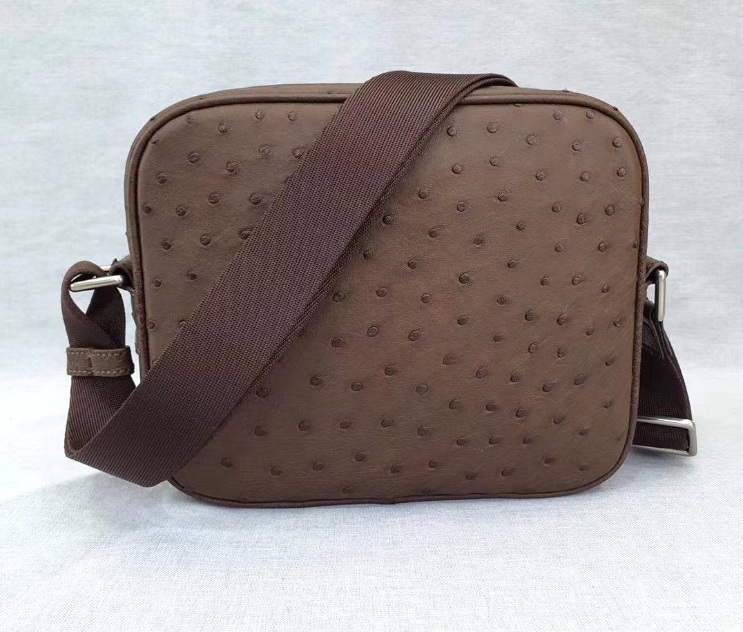 Genuine Ostrich Skin Leather Cross Body Messenger Shoulder Bag