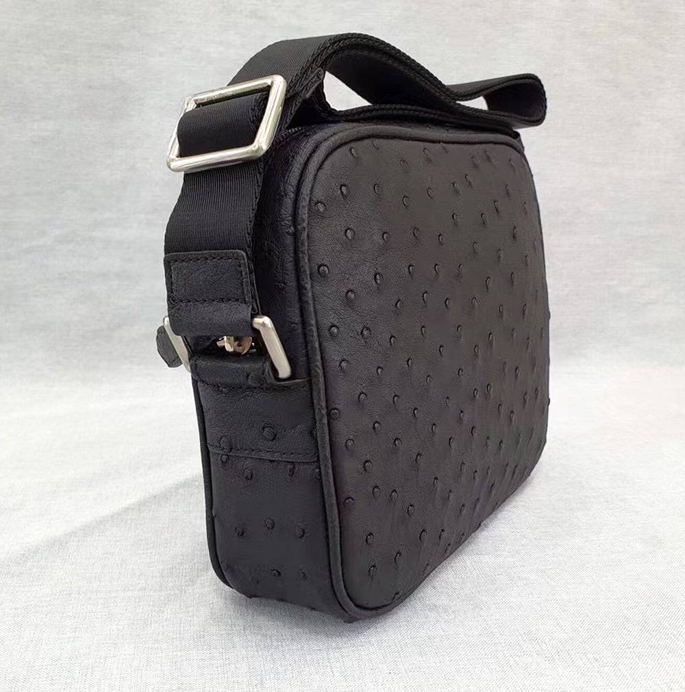 Genuine Ostrich Skin Leather Cross Body Messenger Shoulder Bag