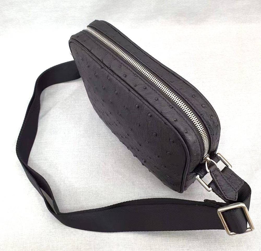 Genuine Ostrich Skin Leather Cross Body Messenger Shoulder Bag