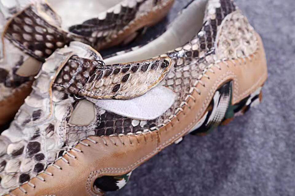 Rossie Viren men's white slip-on loafers made from genuine python leather, showcasing a stylish crocodile texture.