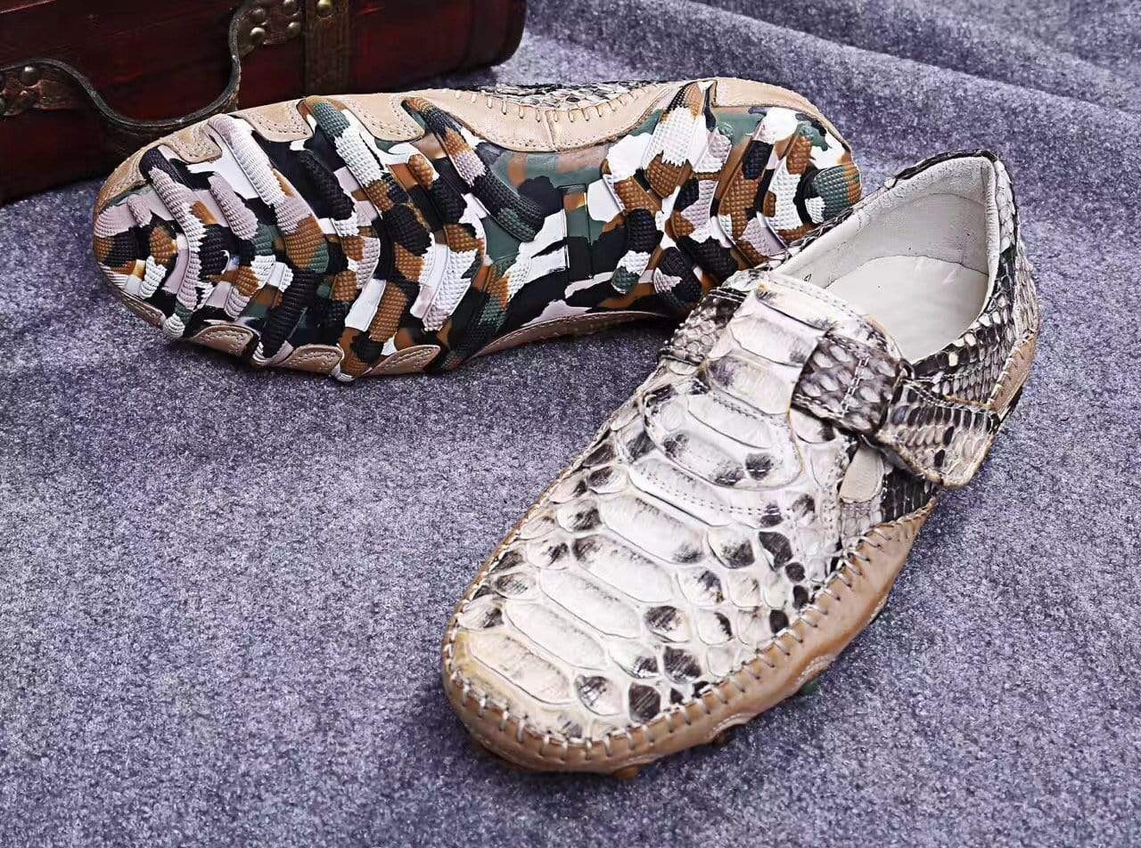 Rossie Viren men's white slip-on loafers made from genuine python leather crocodile shoes for a stylish look.