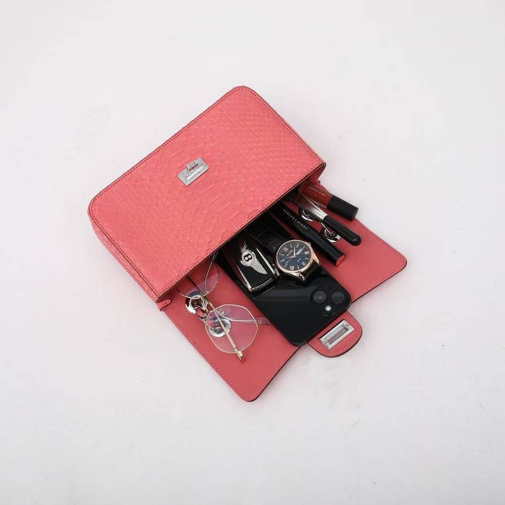 Genuine Python Skin Leather Flap Chain Bag