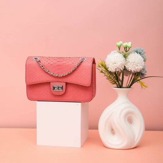 Genuine Python Skin Leather Flap Chain Bag