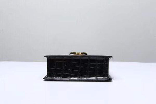 Genuine Crocodile  Belly Leather Top Handle Cross Body Bag Black