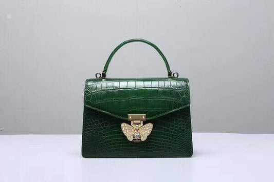 Genuine Crocodile  Leather Top Handle Cross Body Bag Green