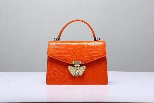 Genuine Crocodile Leather Top Handle Cross Body Bag Orange