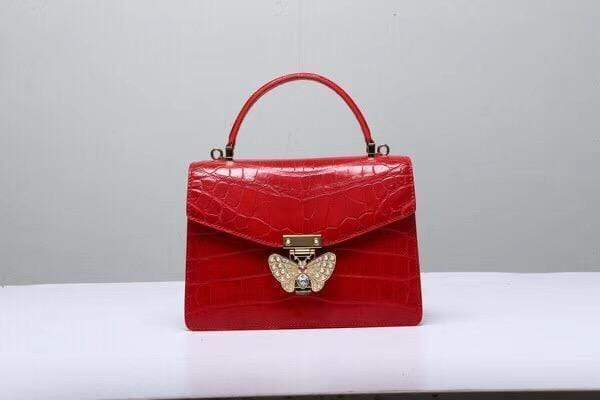 Genuine Crocodile  Leather Top Handle Cross Body Bag Red