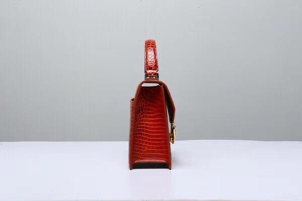 Genuine Crocodile  Leather Top Handle Cross Body Bag Vintage Red