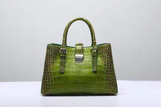 Genuine  Crocodile Leather Top Handle Tote  Shoulder Bag  Vintage Green