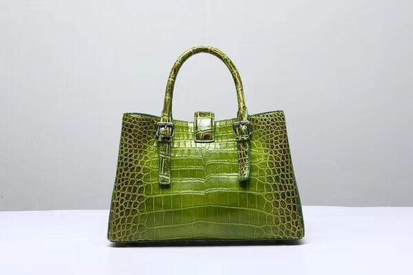 Genuine  Crocodile Leather Top Handle Tote  Shoulder Bag  Vintage Green