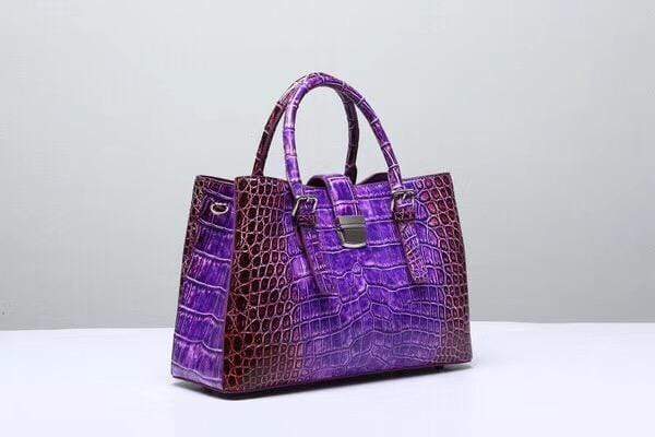 Genuine  Crocodile Leather Top Handle Tote  Shoulder Bag Vintage Purple