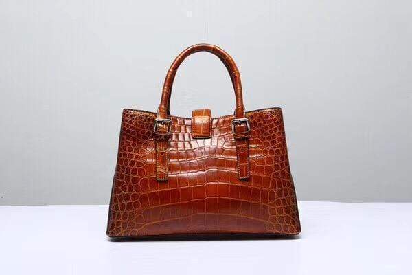 Genuine  Crocodile Leather Top Handle Tote  Shoulder Bag Vintage Wine Red