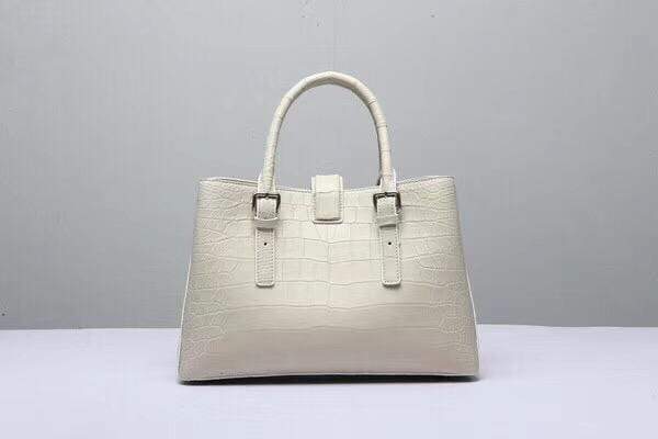 Genuine Crocodile Leather Top Handle Tote With Crossbody Strap White
