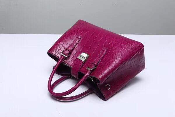 Genuine  Crocodile Leather Top Handle Tote  Shoulder Bag  Wine Red