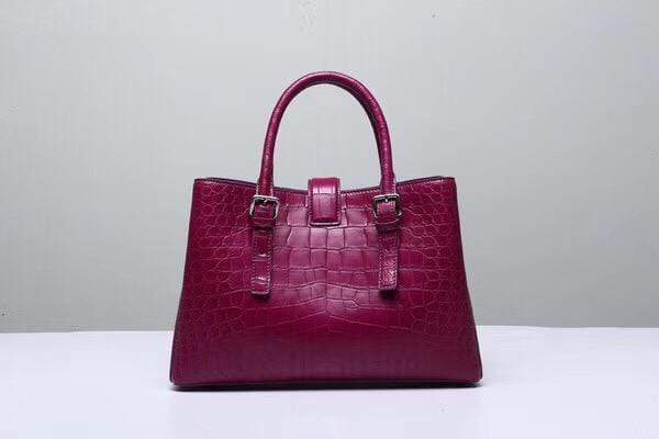 Genuine  Crocodile Leather Top Handle Tote  Shoulder Bag  Wine Red