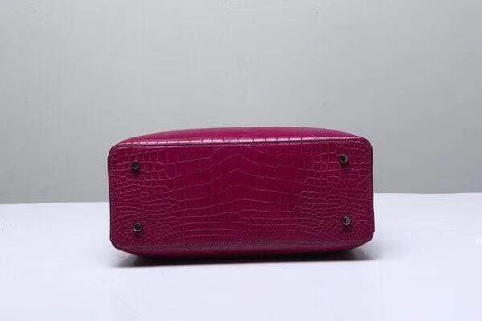 Genuine  Crocodile Leather Top Handle Tote  Shoulder Bag  Wine Red