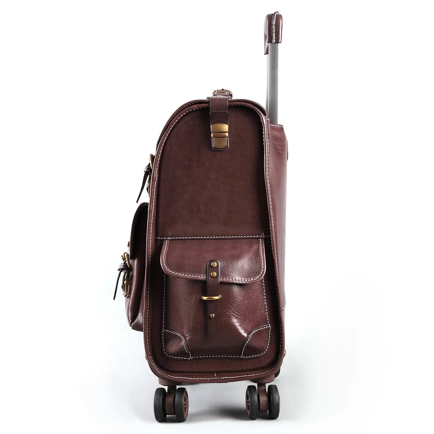 Rossie Viren vintage vegetable-tanned leather check-in carry-on rolling suitcase with universal wheels, 23-inch leather business trolley bag