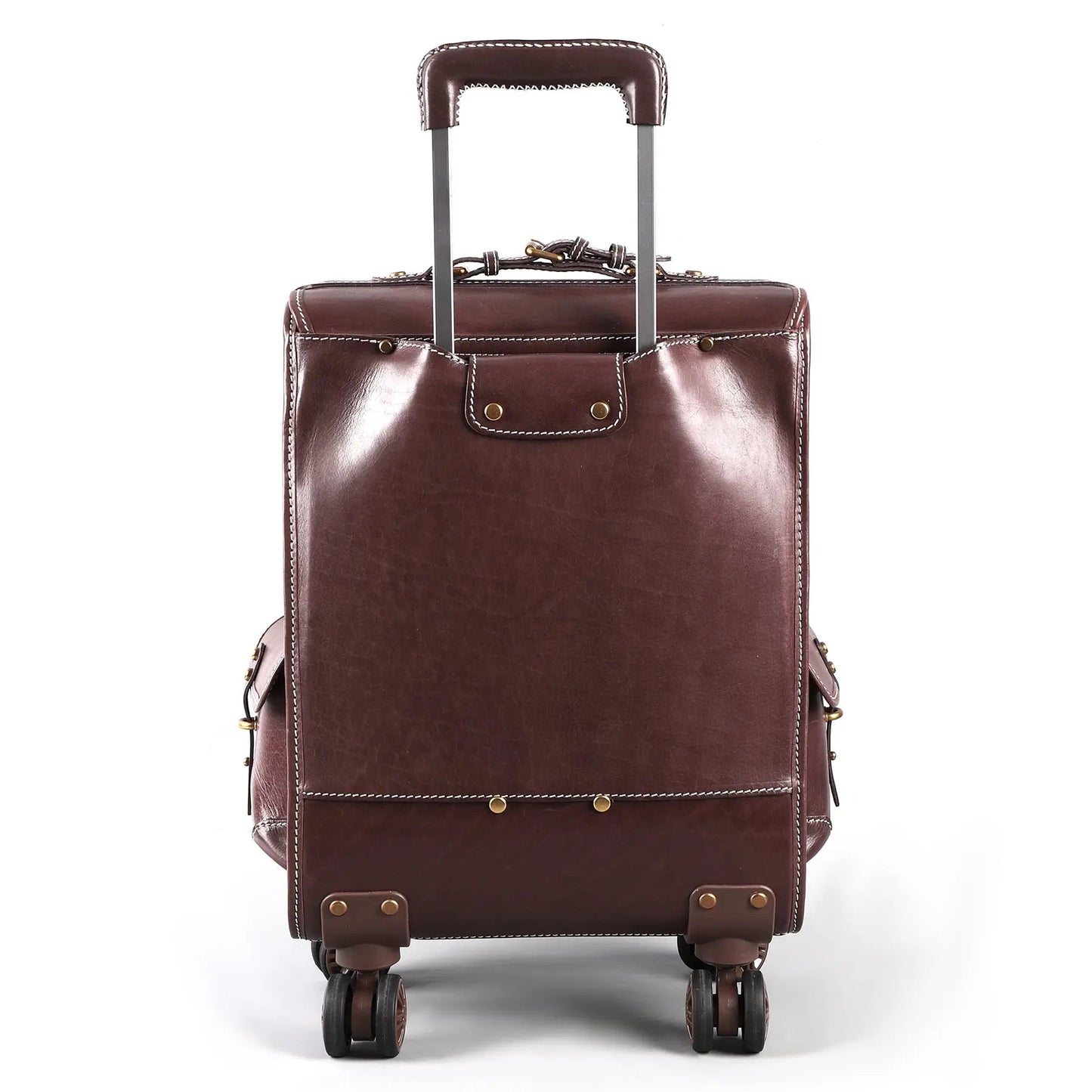 Rossie Viren vintage vegetable-tanned leather check-in carry-on rolling suitcase with universal wheels, 23-inch business trolley bag.
