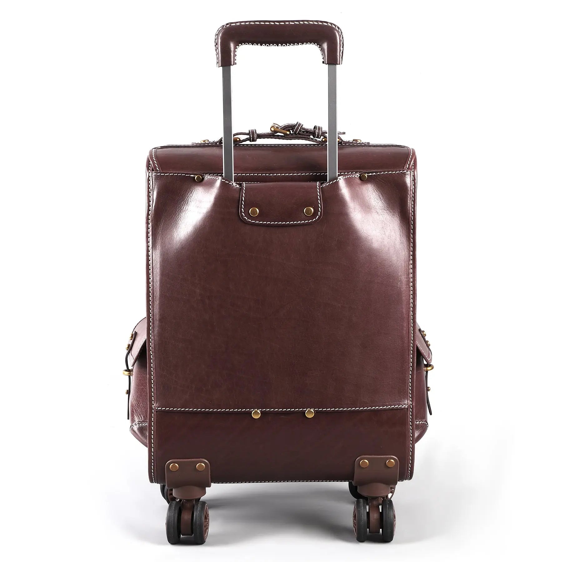 Rossie Viren vintage vegetable-tanned leather check-in carry-on rolling suitcase with universal wheels, 23-inch business trolley bag.