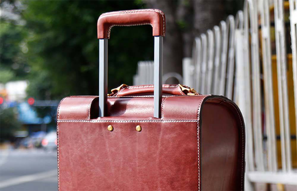 Unisex Genuine Vintage Vegetable Tanned Leather Check-In Carry On Business Rolling Bag Rotate Universal Wheel 20 Inch Travelling Trolley Luggage Business Trolley Bag