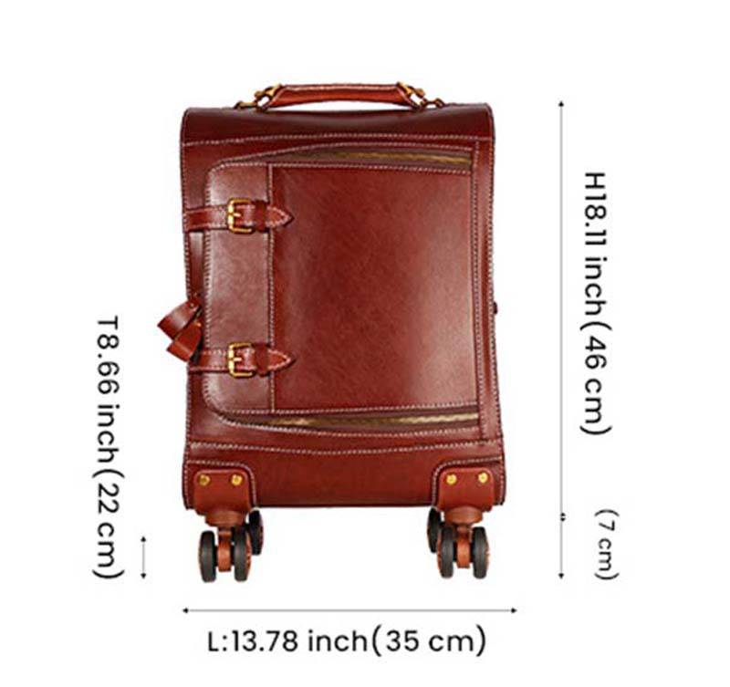Unisex Genuine Vintage Vegetable Tanned Leather Check-In Carry On Business Rolling Bag Rotate Universal Wheel 20 Inch Travelling Trolley Luggage Business Trolley Bag
