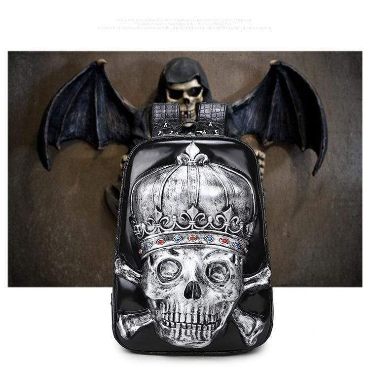 Rossie Viren 3D Halloween pirate skull backpack with crown, cartoon-style school handbag for teens, fashionable knapsack.