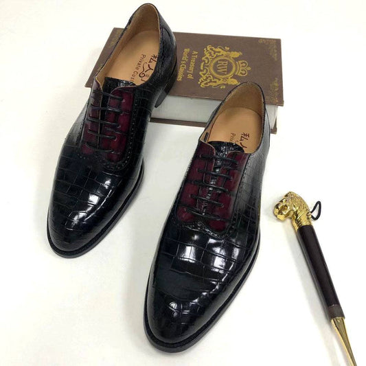 Crocodile Shoes Handmade Crocodile Leather Vintage Two Tone Classic Lace Up Leather Lined Shoes