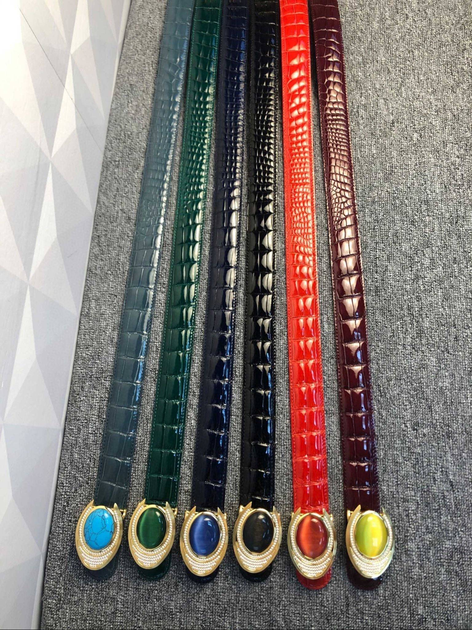 High Shiny Beaded Nile Crocodile Skin Leather Belt