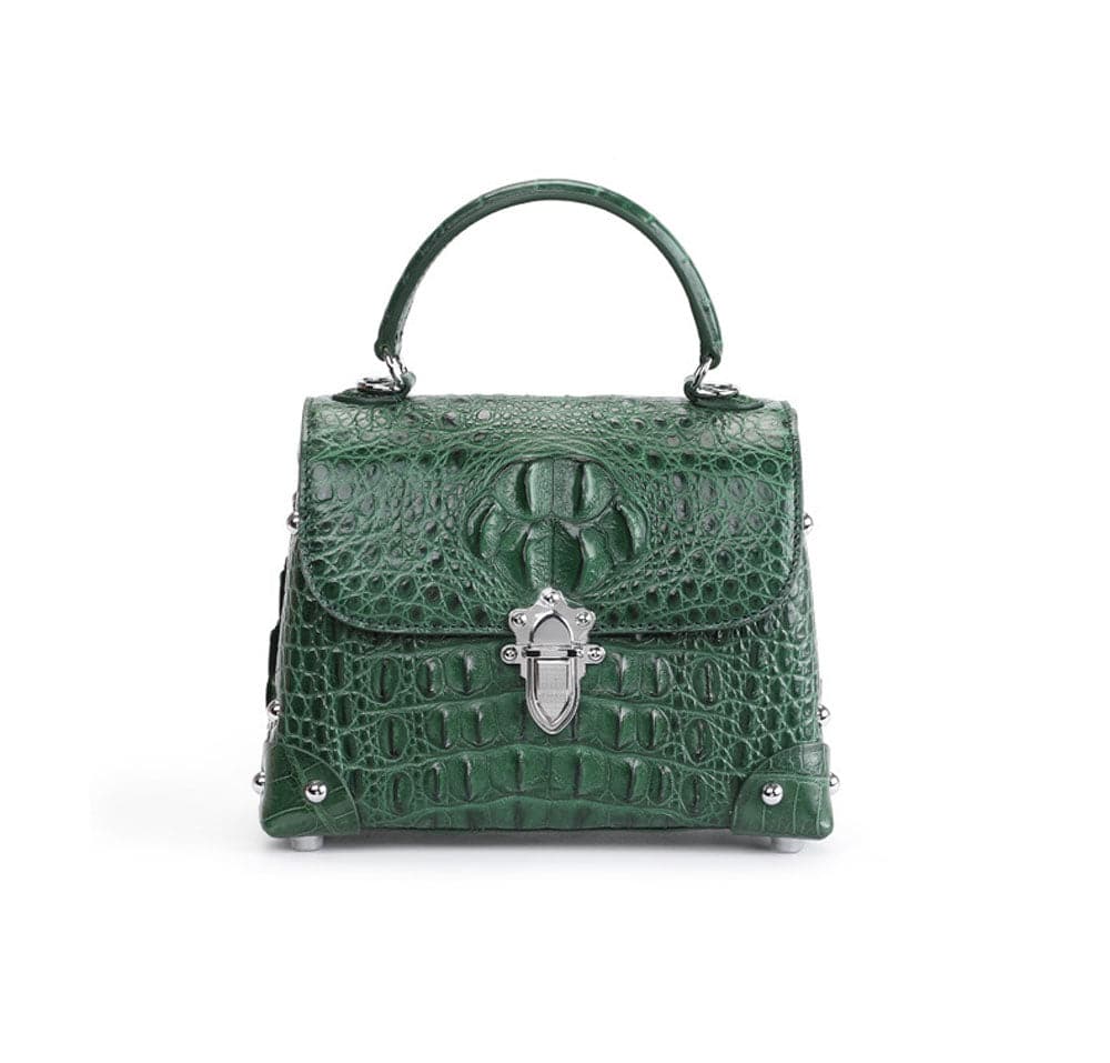 Rossie Viren ladies top-handle handbag with genuine crocodile leather, featuring a crossbody messenger style and elegant design.