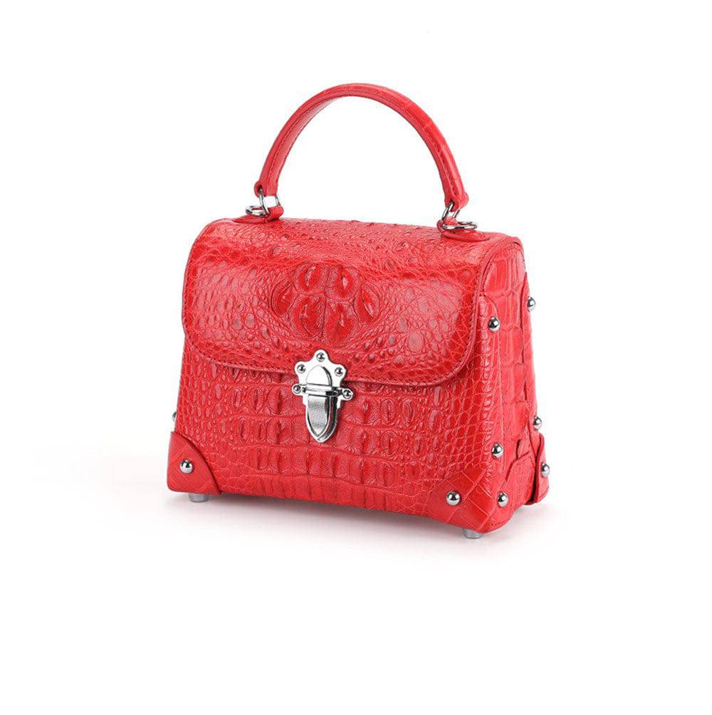 Rossie Viren ladies handbag with top-handle and genuine crocodile leather, featuring a cross-body messenger style for elegant carry.