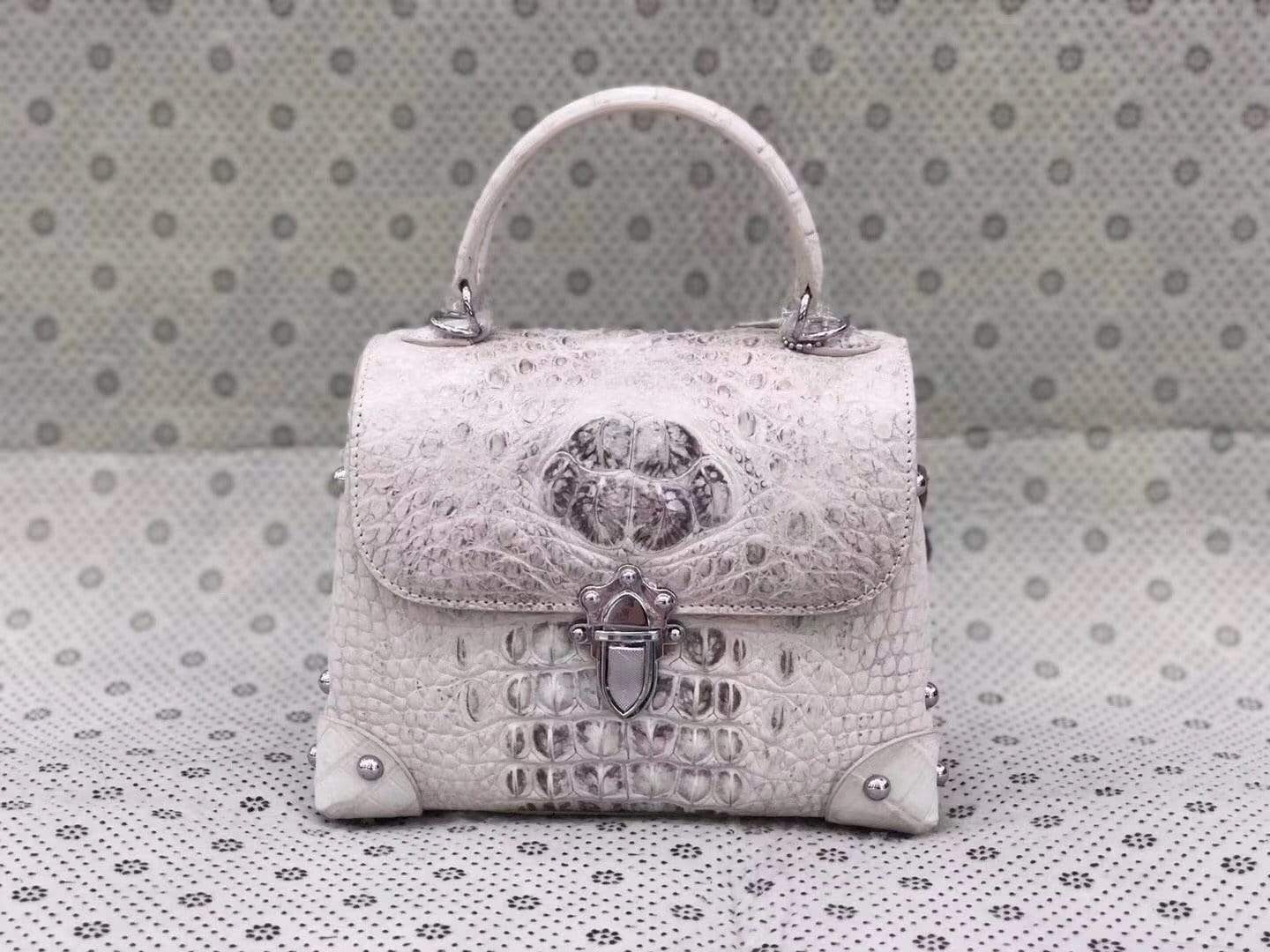 Rossie Viren ladies crocodile leather top-handle handbag with crossbody strap and messenger style for elegant everyday use.