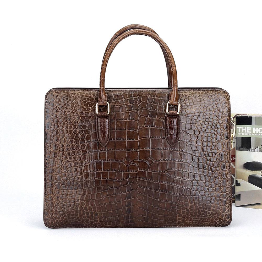 Large crocodile leather Rossie Viren briefcase with password lock, designed for laptops and business use.