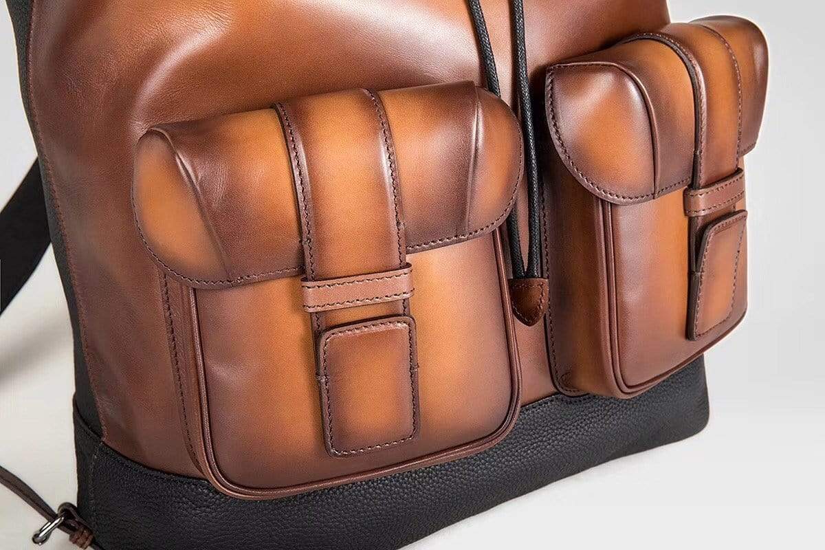 Large Vintage Smooth  Cowhide Leather Backpack & Rucksack