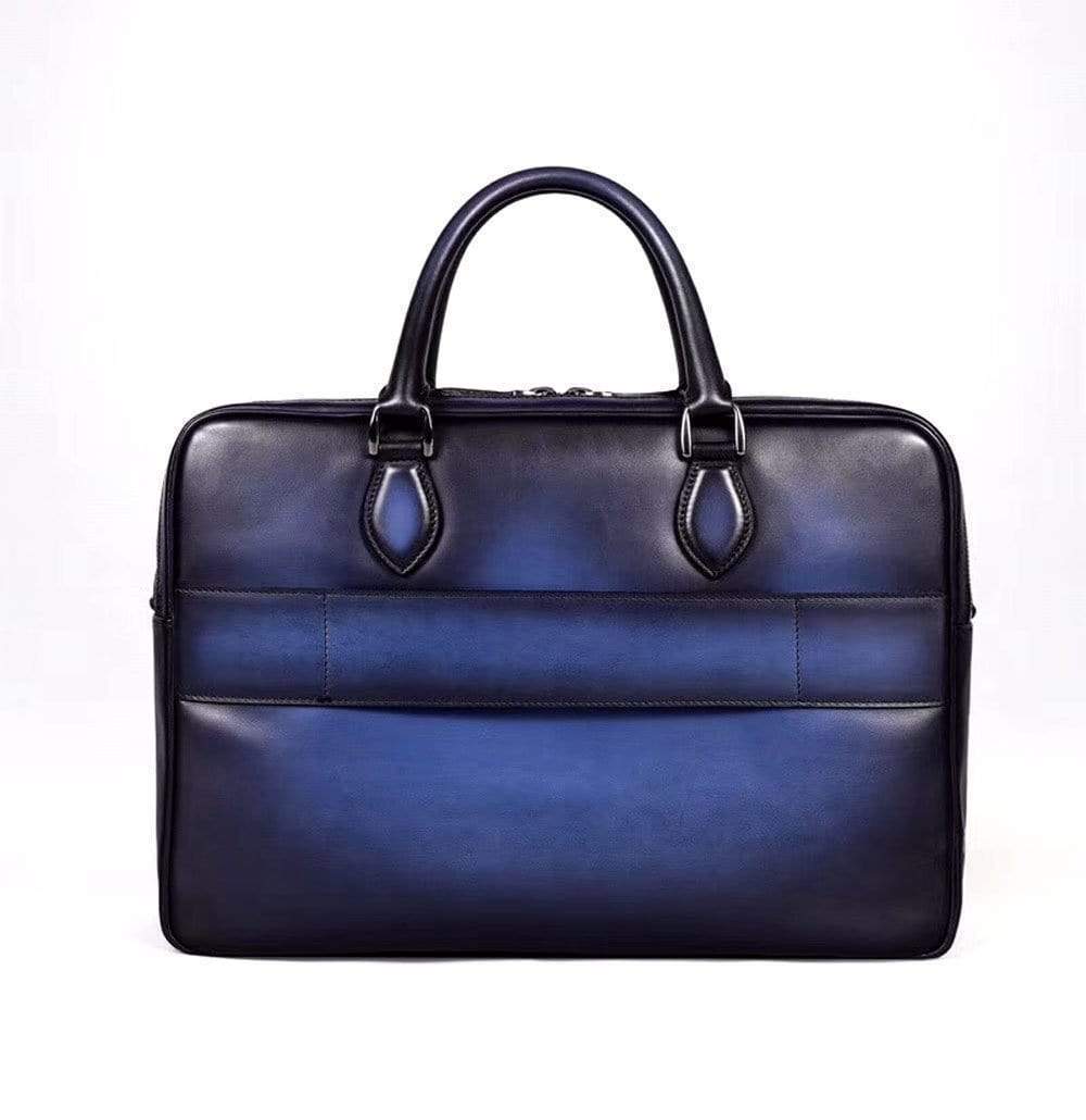 Vintage Rossie Viren cowhide leather briefcase and laptop bag with smooth finish, carrying handles, and classic business style.