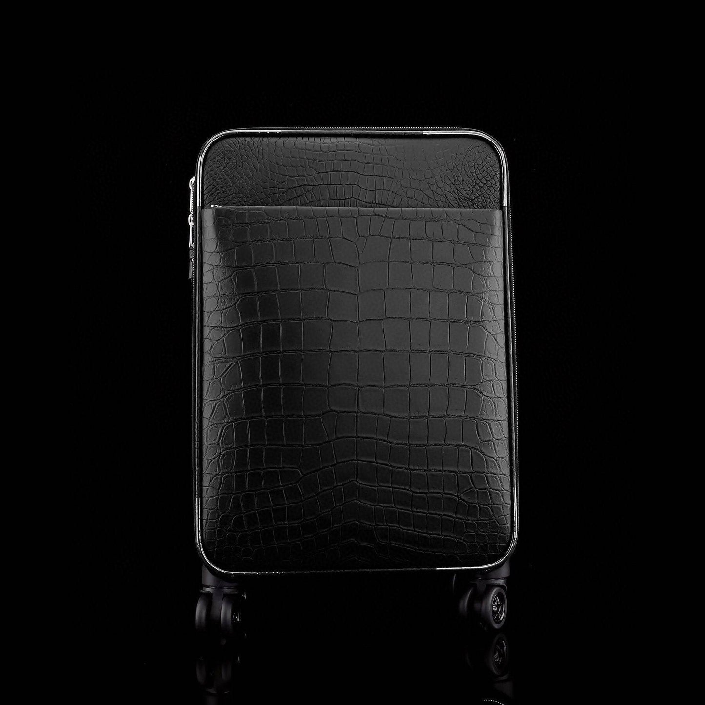 Matt Genuine Crocodile Leather Travel Carry On 20-Inch  Spinner Carry-on Suitcase Black