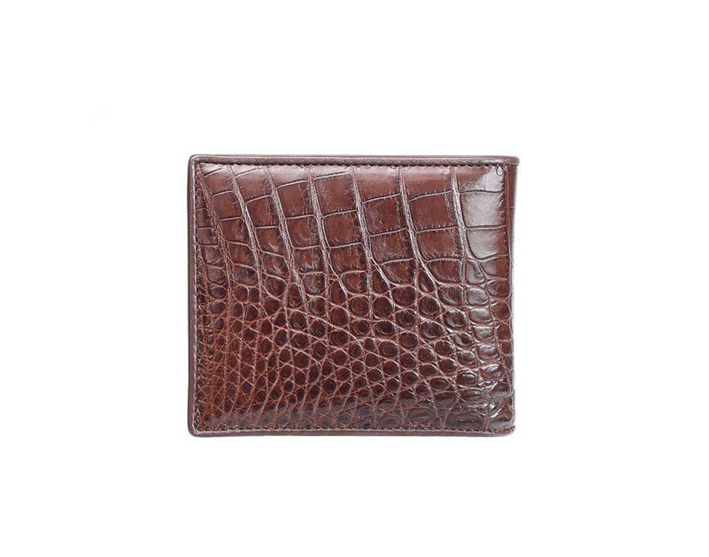 Men's bifold leather wallet by Rossie Viren featuring genuine crocodile and belly leather with a sleek, classic design.