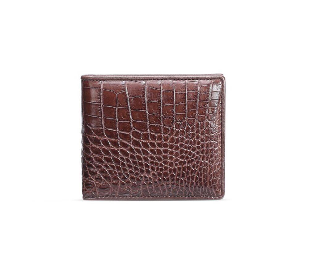 Men Rossie Viren bifold leather wallet made of genuine crocodile and belly leather, showcasing a sleek, textured design.