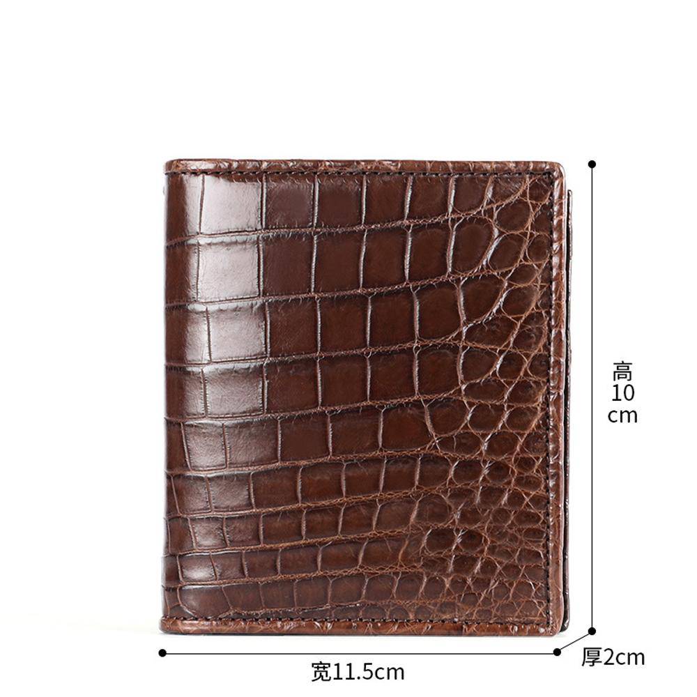 Men's bifold leather wallet by Rossie Viren, crafted from genuine crocodile and belly leather, showcasing textured, luxurious leather details.