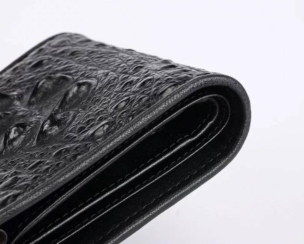 Men Bifold Leather Wallet- Genuine Crocodile Leather Head Bone Leather