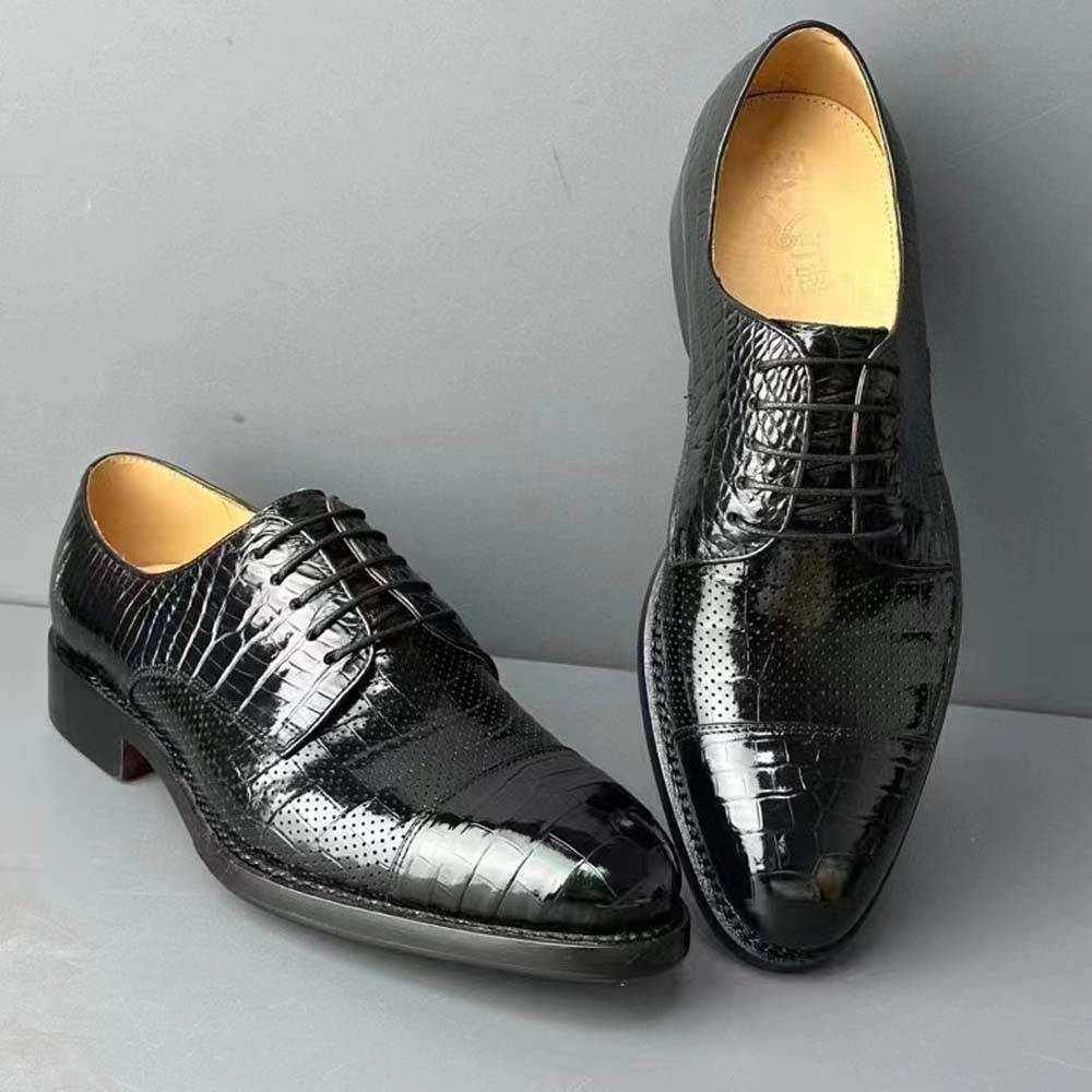 Rossie Viren men's crocodile leather shoes, breathable Goodyear formal dress shoes for office, party, or wedding occasions.